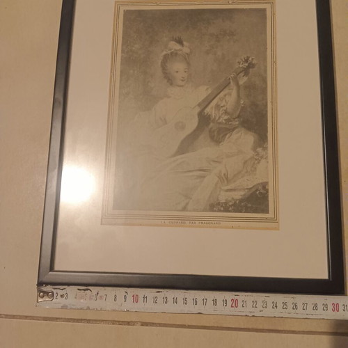 Vintage La Guimard Art Print by Fragonard with Modern Black Frame and Mat