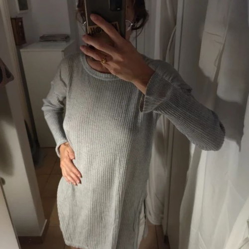 Zara ribbed dotted tunic dress used, gray and white