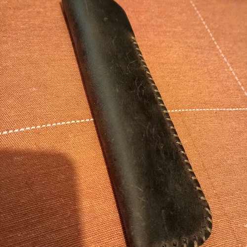 Leather pen case new, cowhide, brown, 17cm height