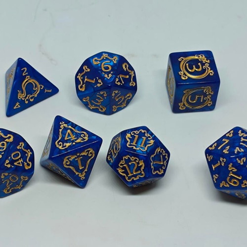 RPG Blue Dragon Pearl Dice Set like new with gold details
