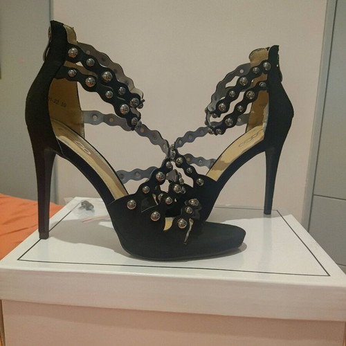Black GoGo Shoes sandal new with studs and zipper, size 39