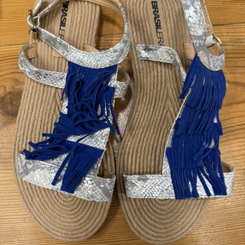 Brasileras women's sandals with blue fringes new, natural rubber
