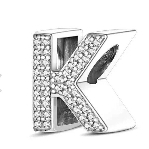 Handmade 925 Silver Monogram K Pendant with Zircon New
