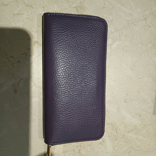 Leather women's wallet used, purple with gold details