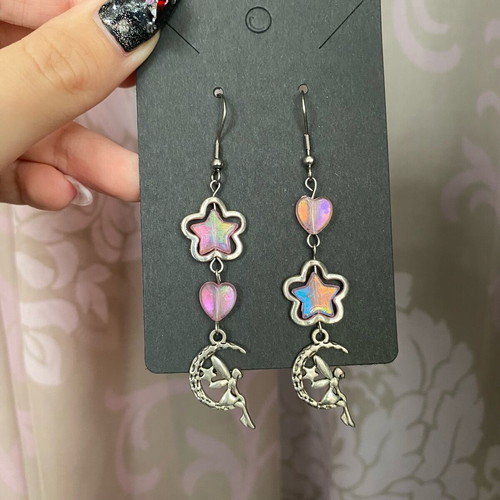 Handmade earrings with fairies and pink beads new