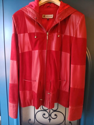 Leather Red Sport Jacket with Hood Used