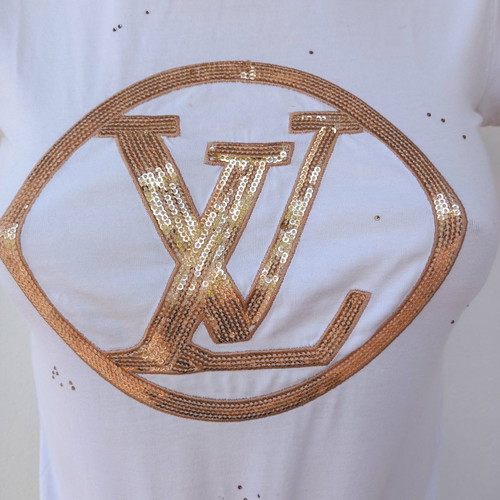 Louis Vuitton Tshirt 100% cotton with gold sequins, size XS