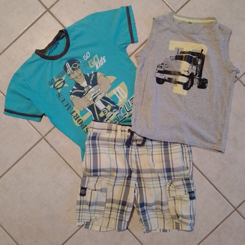 Boys' clothing pack used, 10 years, 4 shirts, shirt, shorts