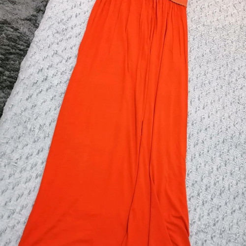 Maxi dress used, cotton orange with leather detail, size M