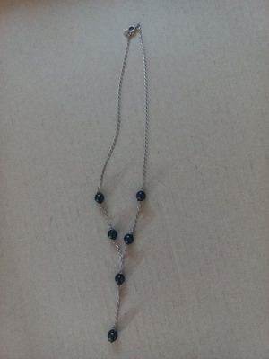 Silver Y Necklace Lariat with Black Beads used