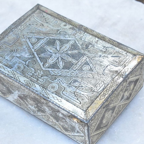 Vintage carved metal tobacco box used with rich decoration
