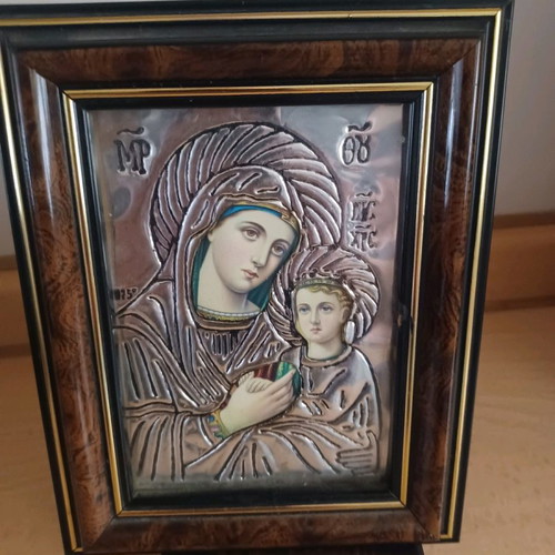 Virgin Mary Icon Silver 9.25 17.5x14 cm