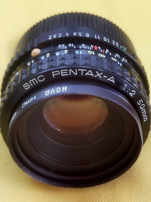SMC Pentax-A 50mm f/2 lens like new with Hoya UV filter 49mm
