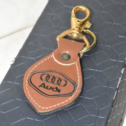 Vintage Audi leather keychain used with metal ring and hook