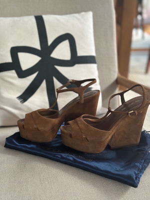 Sergio Rossi brown suede high-heeled platforms like new