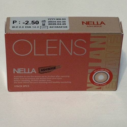 OLENS Nella Ash Beige colored contact lenses new, 1 month, 2 lenses