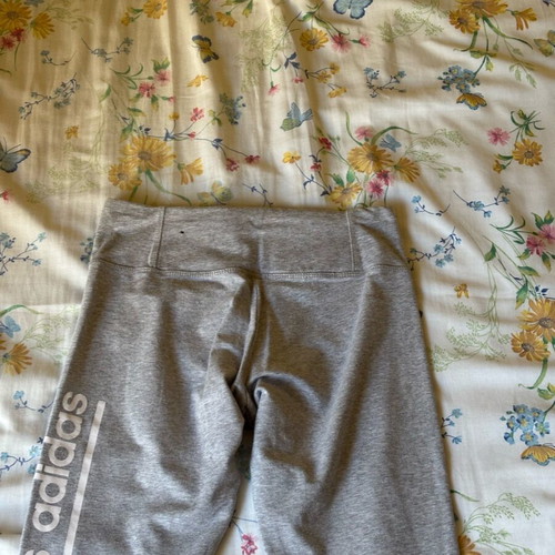 Adidas gray leggings like new with white logo print, size S