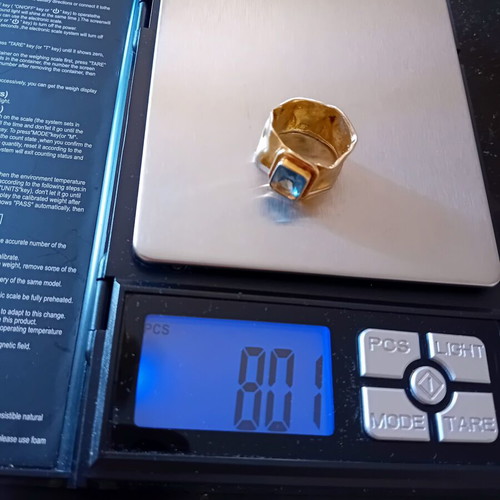 Silver 925 hammered ring with natural aquamarine, new
