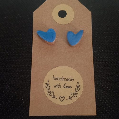Handmade ceramic heart earrings with glass coating, new