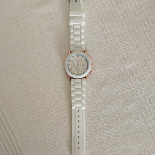 Geneva women's sport casual watch new, white and gold silicone