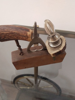 Retro hunting rustic wine bar set with deer antler handles used