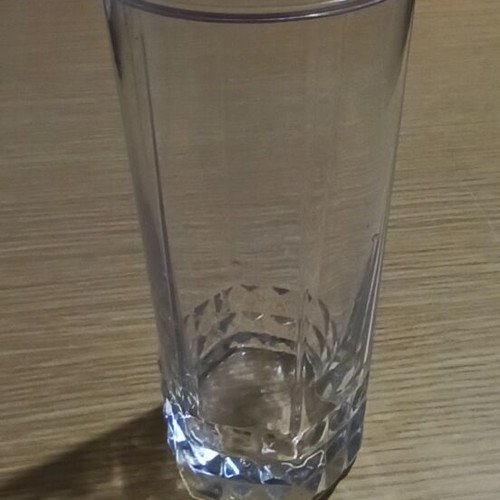 Water glass used, with DNA Aris, Elenas, Steliou