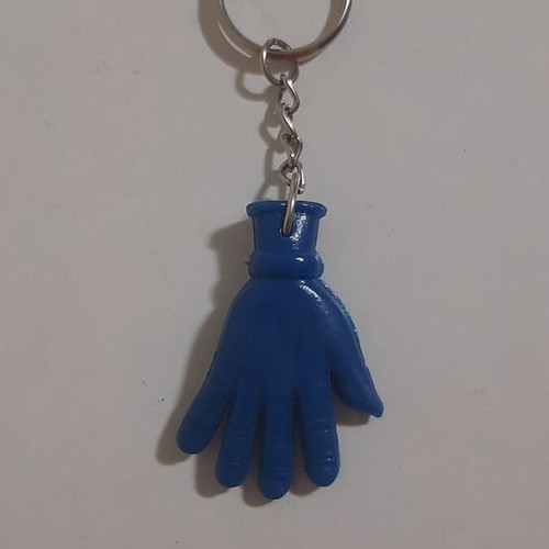 Vintage 80s flexible hand-shaped keychain, blue