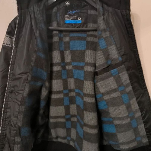 Waterproof jacket new with fleece lining, size L, black and blue