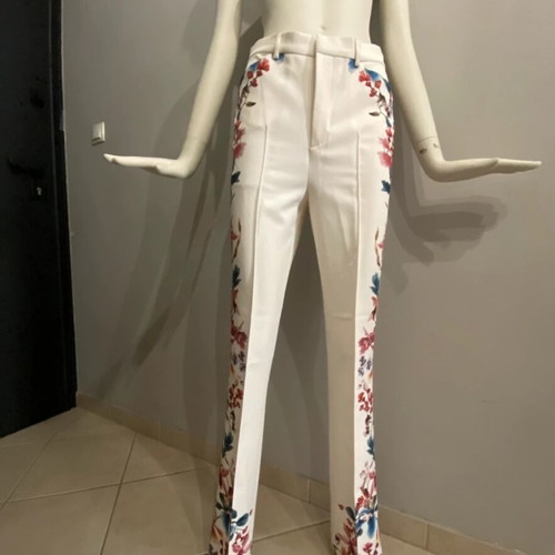 Women's white pants with floral designs, new