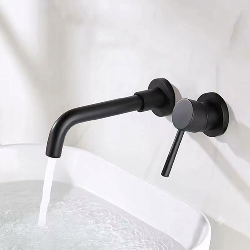 Wall-Mounted Bathroom Sink Faucet Matte Black Brass imiiHO 019 new