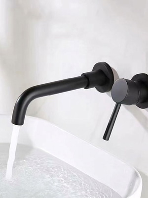 Wall-Mounted Bathroom Sink Faucet Matte Black Brass imiiHO 019 new