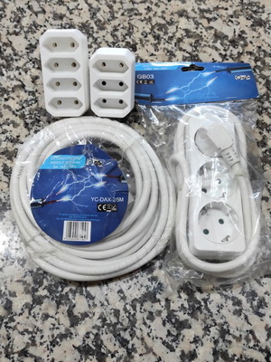 Power extension set with sockets and adapters, new