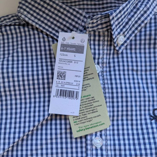 Children's shirt United Colors of Benetton new, size 6–7 years, blue white check