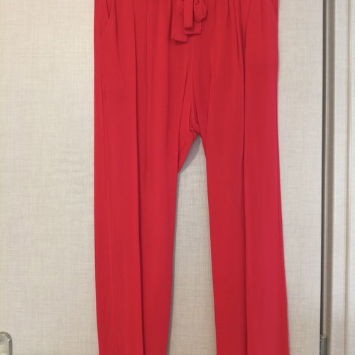 Paperbag high-waist pants with belt used, coral red, size M/L