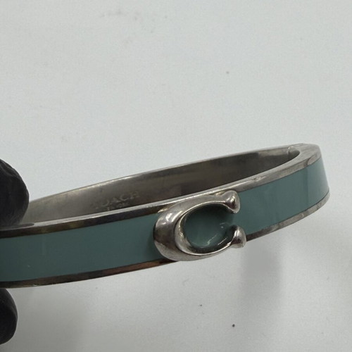 Coach New York Enamel Signature C Hinge Bangle used, turquoise and silver