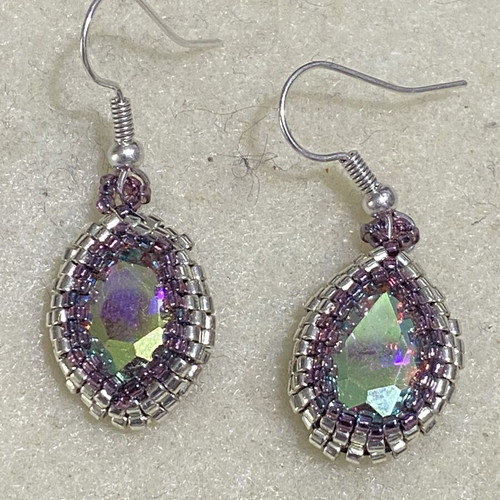 Handmade Drop Earrings with Iridescent Crystal AB and Silver Beads