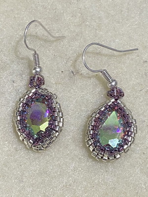 Handmade Drop Earrings with Iridescent Crystal AB and Silver Beads