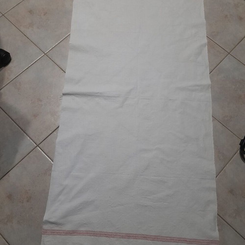 Handwoven towel with red stripes, like new, cotton 140x65 cm