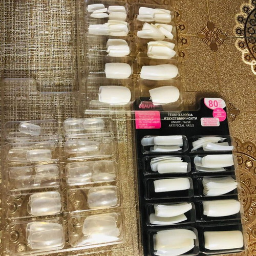 Artificial nails pack of 3 boxes with transparent, beige, and white tips