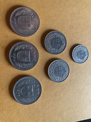Συλλογή ελβετικών φράγκων 25,50 CHF, 5, 2, 1 & 0,50 φράγκα, χαλκονικέλιο
