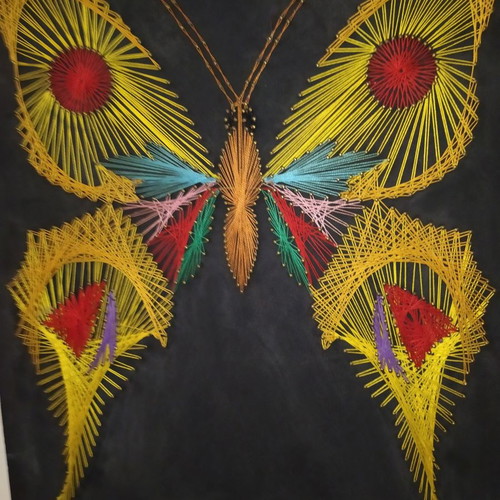 Antique butterfly string art frame used 55x40 cm