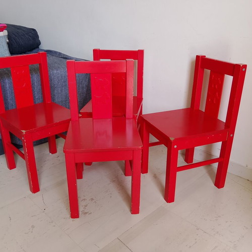 IKEA KRITTER children's chairs set of 4 used, red wood
