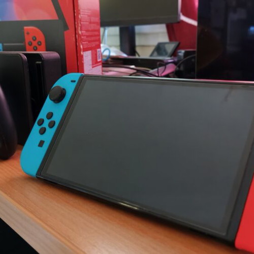 Nintendo Switch OLED console blue and red