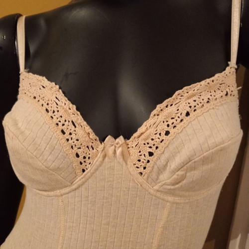 Vintage cotton lace bodysuit M/L, new, grey and beige