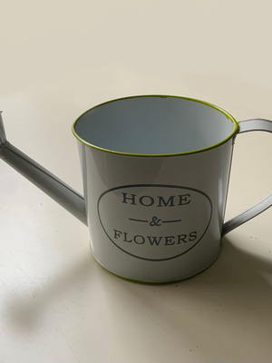 Metal watering can used, white