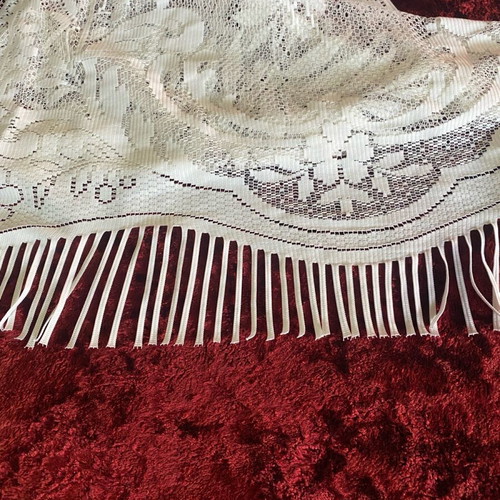 Window curtains like new, machine knitted, white with fringes, set of 2