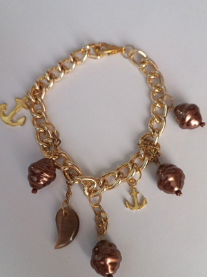 Gold bracelet with brown charms new, handmade from scratch