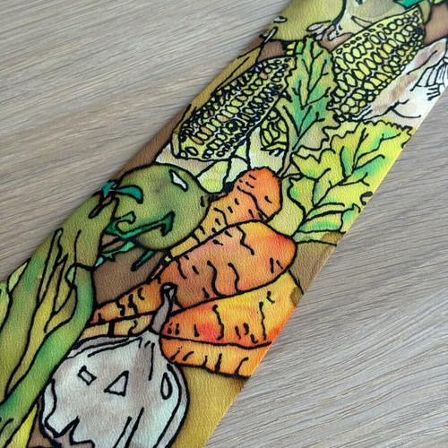Handmade tie 100% pure silk with painted vegetable design