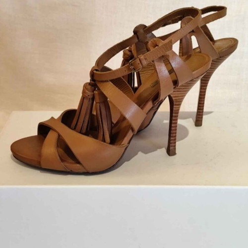 Leather women's high-heeled sandals size 39, brown