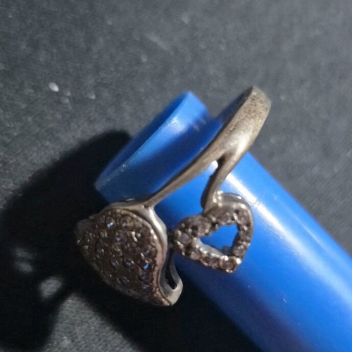 Silver 925 Iris ring with double heart and zircon, like new, size 19